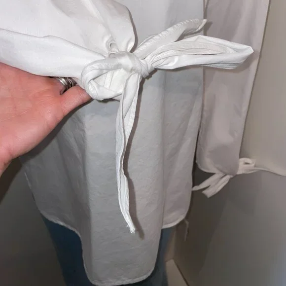 JOA Los Angeles long sleeve top tie detail at wrist cotton white medium - Picture 3 of 7
